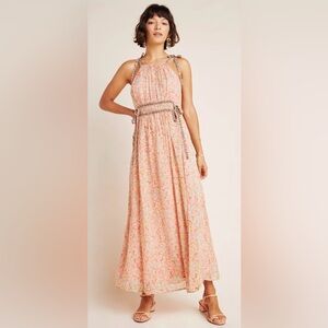 Maeve Anthropologie Clementina Halter Maxi Dress Floral Cheetah Med Petite NWT